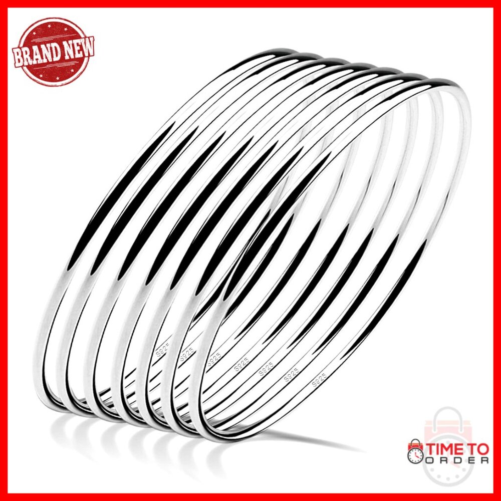 Sterling Silver Bangle Bracelet Set Italian Handmade Minimal Elegant Jewelry